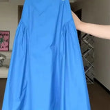 KYLETHOMASW  -  Elegant Party A-Line Skirt for Women Summer Blue High Waist Flared Skirt French Big Swing Pleats Midi Skirt Mujer Faldas 572A
