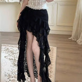 KYLETHOMASW  -  Oversize Lace Patchwork Ruffles Skirts Summer High Waist Skirt for Women New Irregular Slim Fit Faldas Sexy Mujer