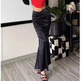 KYLETHOMASW  -  Sexy Bag Hip Mermaid Skirt Summer Temperament High Waist Slim Fit Satin Long Skirts Women Folds Elegant Club Party Skirt 108A