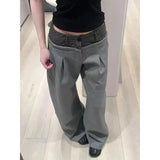 KYLETHOMASW  -  Sense of Design Splicing Plaid Scimitar Pants Women's Summer Small Loose Straight Slack Casual Wide-leg Pants