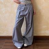 KYLETHOMASW  -  Y2k Plaid Pants for Women Vintage Versatile Korean Fashion Wide Leg Trousers High Waist Casual Streetwear Pantalones De Mujer