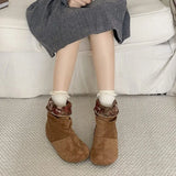 KYLETHOMASW  -  French-style bow suede ankle boots new vintage British style, pairs with skirts, Melard slim boots