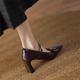 KYLETHOMASW  -  Metal Buckle Decoration Mary Jane Shoes Women Comfortable Leather High Heels Elegant Chunky Heel Women Pumps Zapatos De Mujer