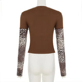 KYLETHOMASW  -  style leopard print patchwork long sleeved top with round neck and letter print for slimming effect, two fake T-shirts for women