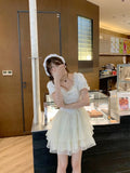 KYLETHOMASW  -  Princess Style Short Puffy Skirt Dress Elegantly Designed  Knot Ogees Sweet Summer Women's Fashion Single Piece