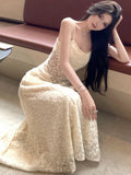 KYLETHOMASW  -  Sexy Lace Hollow Out Womens Dresses Elegant Camisole Sleeveless Princess Evening Party Dress Summer Office Ladies Chic Vestidos