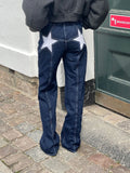 KYLETHOMASW  -  Y2K Star Patch Jeans Women High Waist Floor Length Denim Pants Retro Streetwear Embellished Gothic Punk Party Trousers