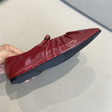 KYLETHOMASW  -  Pleated Mary Janes Flats Shoes Women Square Toe Pu Leather Comfortable Elegant Red Shoes Ladies Shallow Black Ballet Flats New