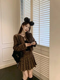 KYLTHOMASW  -  Sweet Hot Girl Leopard Suit Women's Autumn Single Breasted Jacket A-line Pleated Skirt Two-piece Set Fashion Female Clothes