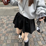 KYLETHOMASW  -  Retro Lacing Up Bow Elastic Waist Suede Faux Leather Mini Cake Skirt Women Ball Gown Swing Skater Party Femme Camel Black