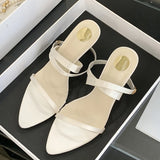 KYLETHOMASW  -  Summer White Sandal For Women 2025 Fashion Corss Ankle Buckle Strap Ladies Shoes Pointed Open Toe Thin Low Heels Sandalias