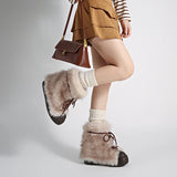 KYLETHOMASW  -  Winter Furry Lace Up Women Snow Boots Concise Height Increase Shoes Female Thick Sole Warm Cotton Short Booties Zapatos De Muje