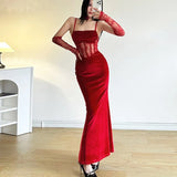 KYLETHOMASW  -  Sexy Bodycon Velvet Dresses for Women Spaghetti Strap Corset Slim Waist Slit Evening Party Dress Prom Robe Christmas Vestidos