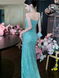 KYLETHOMASW  -   Women's Sexy Green Evening Dresses Slim Backless V-Neck Split Gown Long Dress Fashion Robe Birthday Party Vestidos Spring Autumn