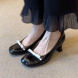 KYLETHOMASW  -  Retro Bowknot High Heeled Mary Jane Shoes Women Designer Pumps Shallow Comfort Round Toe Elegant Office Women Shoes Talons Femme