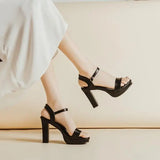 KYLETHOMASW  -  High Heel Sandal for Women Increasing Height Buckle Espadrilles Platform Female Shoe High-heeled Block Clogs Lacquered Girls Fas
