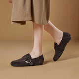 KYLETHOMASW  -  Genuine Leather Flats Women Luxury Metal Buckle-Decorated Women's Suede Loafers Light Comfortable Cow Suede Shoes for Women
