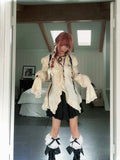 Kylethomasw Y2k Aesthetic Lace Shirt E-girl Ruffle Irregular Goth Embroidery Blouses with Bow Fairycore Grunge Lolita Style Clothes