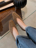 KYLETHOMASW  -  High Quality Faux Suede Flat Mary Jane Shoes Women Fashion Rivets Lace Up Brand Designer Shoes Comfortable Soft Sole Office Shoe