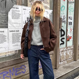 KYLETHOMASW  -  Fashion Lapel Collar Zipper Jacket Women's Casual Solid Suede Full Sleeve Coat 2025 Lady Autumn Chic High Street Outwear