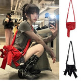 KYLETHOMASW  -  Vintage Red Messenger Bag Purse Women High Street Bow Chic Casual Crossbody Bags Ladies Sweet Cool Y2k Handbag 2025 New