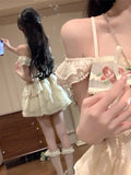 KYLETHOMASW  -  Sweet Kawaii Vintage Y2k Mini Fluffy Cake Dress Women Casual Lolita Lace Floral Bow Short Sleeve Dress Summer Evening Party Chic