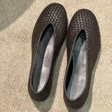 KYLETHOMASW  -  Fashionable Comfortable Knitted Slip-On Flat Bottom Ballet Style Women's Shoes round Toe Ultra-Leather Casual Low Cut Footwear
