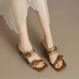 KYLETHOMASW  -  Women's Square Toed Slippers Open Toe Vintage Belt Buckle Sandals Wedges High-heeled Designer Flip-flops