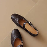 KYLETHOMASW  -  New French Women's Retro Mary Jane Ballet Shoes Ladies Flat Flat Casual Round Toe Riveted Shallow Mouth Single Shoes
