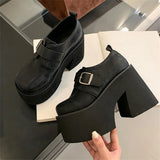 KYLETHOMASW  -  Chunky Platform Buckle Strap Women Pumps Street Style Round Toe Very Square High Heels Stripper Club Female Shoes