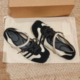 KYLETHOMASW  -  Fashion Sewing Lace-up Design Ballet Flats Women Retro Square Toe Narrow Band Buckle Sneakers Comfortable Soft-soled Casual Shoe