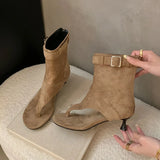 KYLETHOMASW  -  New 2025 Fashion Open Toe Ladies Ankle Boots With Thin Heels Footwear Women Heeled Short Sandals Booties Shoes Female Flip flops