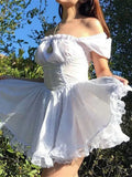 KYLETHOMASW  -  Women Summer Lolita Dress Puff Short Sleeve Square Neck Corset Tie-up A-line Dress Y2K Aesthetic Vintage Dresses Female