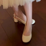 KYLETHOMASW  -  French-style Minimalist Round-toe Low-cut Chunky Heel Mary Jane Shoes with Versatile Classy Back Strap Closed-toe Sandals