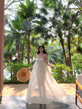 KYLETHOMASW  -  Summer French Vacation Bohemian Chic Dress Women's Lace Tulle Slim Tube Top Dress Backless Sexy Fairy-style Formal Gown Fashion
