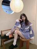 KYLETHOMASW  -  Plaid Shirts Women Lace Patchwork Ruffles Peter Pan Collar Long Sleeve Spring Sweet Bandage Loose Blouse Female Tops