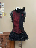 KYLETHOMASW  -  French Retro Hepburn Fit Chic Outfit Women Bow Patchwork Tops + Mini Pleated Skirt New Summer Fashion Vintage 2 Piece Set