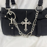 KIylethomasw Gothic Cross Y2k Bag Women Vintage Grunge Punk Chain Casual Shoulder Bag Female Retro Moto Biker Black Handbag Aesthetic