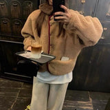 KYLETHOMASW  -  Women Thick Coat Solid Color Fleece Jacket Casual Style Loose Long Sleeve Warm Outerwear Autumn Winter Wear Coat For Ladies