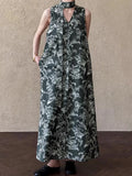 KYLETHOMASW  -  2025 New Korean Chic Summer Retro Ethnic Style V-neck Floral Print Strap Waist Cinching Slimming Floral Vest Dress