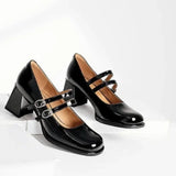 KYLTHOMASW  -   Mary Jane Shoes   Fashion Square Toe High Heels Buckle Single Shoes Shallow Mouth Designer Women's Party Dress Shoes