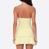KYLETHOMASW  -  Women Y2K Frills Knotted Strapless Mini Dress Coquette Sleeveless Backless Off Shoulder Tube Bodycon Short Dress Party