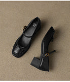 KYLETHOMASW  -  Butterfly-knot Elegant Shallow Mouth Women Pumps 2025 Mary Jane Fashion Square Toe Metal Buckle Thick Heel Dress Ladies Footwear