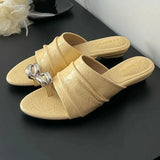 KYLETHOMASW  -  New Summer Wedges Slippers Women Metal Buckle Fashion Fashion Sandals Ladies Comfort Low Heel Leopard Flip Flops Female Slides