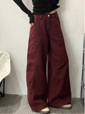 KYLETHOMASW  -  Female Solid Color Slim Casual Women Pants Autumn High Waist Loose Cargo Pants Red Simple Basic Fashion Pants Female Chicly