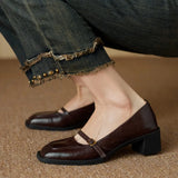 KYLETHOMASW  -  New Retro Square Head Thick Heel Single Shoes Women's Shoes Medium Heel Mary Jane Shoes Woman High Heels Leather