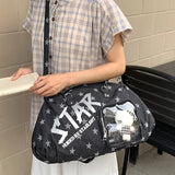 KYLETHOMASW  -  Star Print Bowling Ita Bag Large Capacity Denim Shoulder Bag Clear Window Crossbody Handbag Adjustable Strap Women Casual Bag