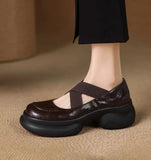 KYLETHOMASW  -  Leather Shoes for Women's Spring and Autumn New Cross Belt Genuine Leather Pumps for Women Thick Soled Mary Jane Shoes