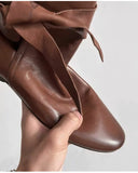 KYLETHOMASW  -  Autumn Winter Soft Leather Lace-up Women Ankle Boots Comfortable Flats Short Booties Fashion Bowknot Chelsea Boots Shoes Botas