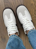 KYLETHOMASW  -  Women Genuine Leather Sneakers Round Toe Flats Mixed Colors Sewing Ladies Fashion Lace-up Shoes Spring Autumn Grey White new